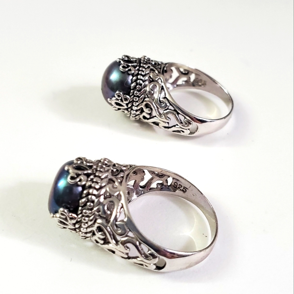Sterling Silver 925 Lustrous Peacock Tahiti Pearl Ring